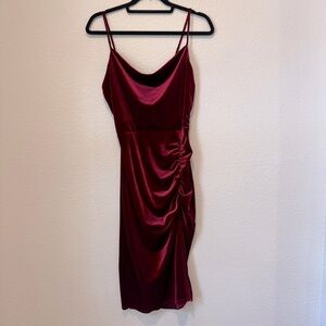 MistyRose Ruched Bodycon Mini Dress – Burgundy Wine Red, Size L